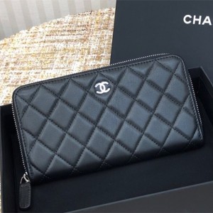 Fashion Wallet Classic Long Zipped Wallet Black Leather zipper Wallet Card Holder 50097 Silver