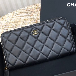 Fashion Wallet Classic Long Zipped Wallet Black Leather zipper Wallet Card Holder 50097 Gold