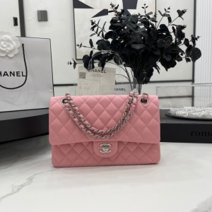 Fashion Handbags Classic Handbag Classic Flap Bag Small Chain Bag 25cm Silver-Tone 1112-F Pink