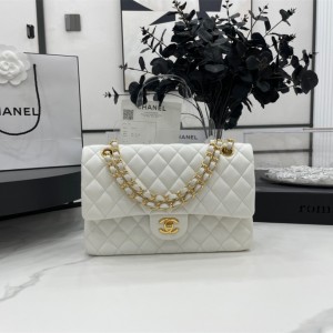 Fashion Handbags Classic Handbag Classic Flap Bag Small Chain Bag 25cm Gold-Tone 1112-G White