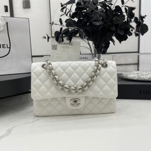 Fashion Handbags Classic Handbag Classic Flap Bag Small Chain Bag 25cm Silver-Tone 1112-G White