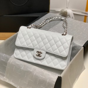 Fashion Handbags Classic Handbag Classic Flap Bag Small Chain Bag 25cm Silver-Tone 1112-R White