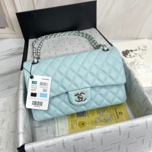 Fashion Handbags Classic Handbag Classic Flap Bag Small Chain Bag 25cm Silver-Tone 1112-Y Light Blue