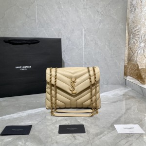 YSL Monogram bag Loulou Small in Matelasse “Y” dark beige Leather shoulderbag gold chain PM bag 25CM 494699