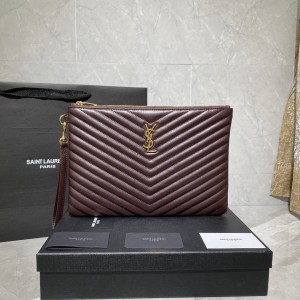 YSL Monogram Tablet Pouch in Matelasse Leather 30cm 413444 559193 Wine gold