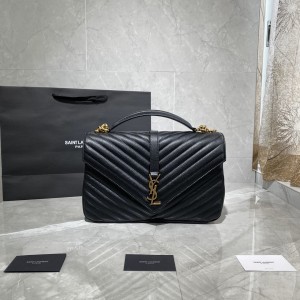YSL Monogram College quilted leather Bag Gold chain bag Shoulderbag 32cm 487212 Black
